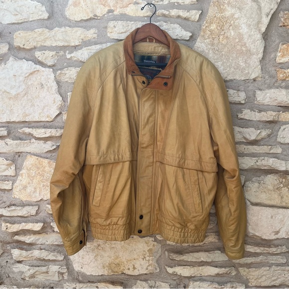 Wilsons Adventure Bound VTG Cream Yellow Leather Bomber Collared Pilot's Jacket - Picture 3 of 13